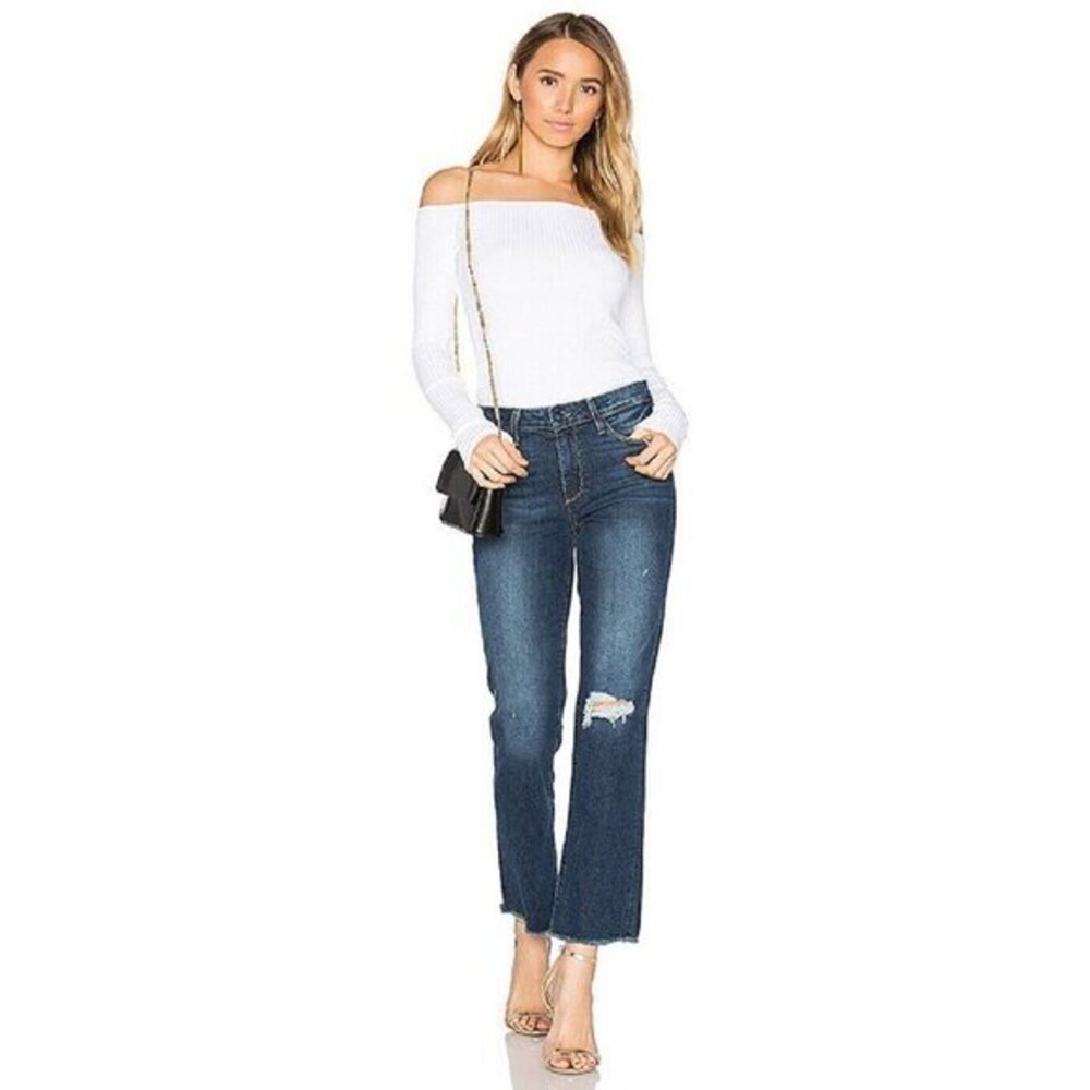 Paige Denim Jacqueline Straight Crop Domino Destructed Raw Hem Jeans SZ 27 NWT